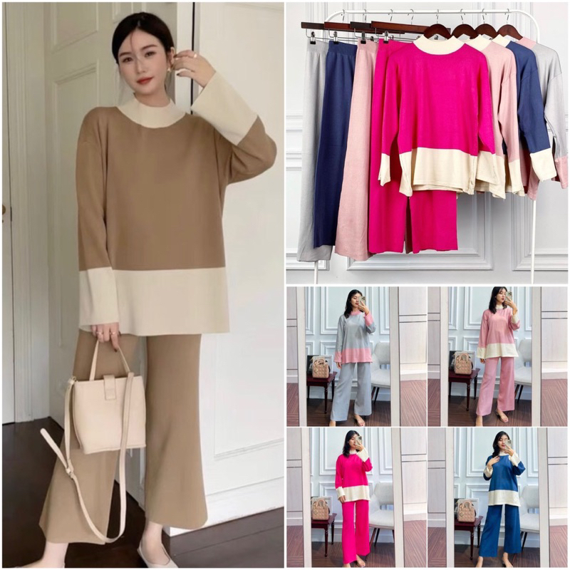 TATAOS BANGKOK ASILA ONE SET SETELAN BLOUSE & CELANA KULOT HIGHWAIST RAJUT WOL STRECH IMPORT