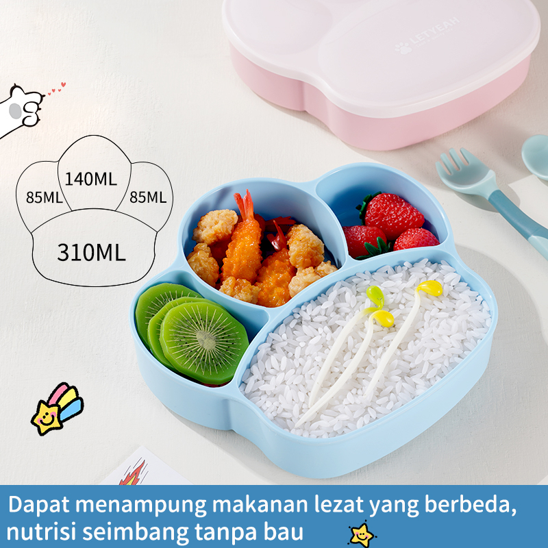 Letyeah &amp; Anantagt Set Peralatan Makan Bayi Karakter Lucu Piring Makan Anak Anti Slip Kotak Makan Anak