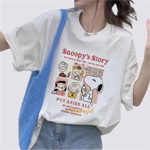 XIAOZHAINV Kaos Atasan Wanita Snoopy Graphic Pattern Lengan Pendek A0140