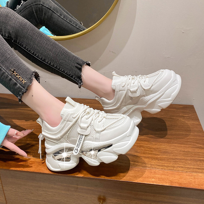 ✅PINKEY P242 Sepatu Sneakers Boots Tinggi Wanita Sneakers Shoes Hak Tebal Black White