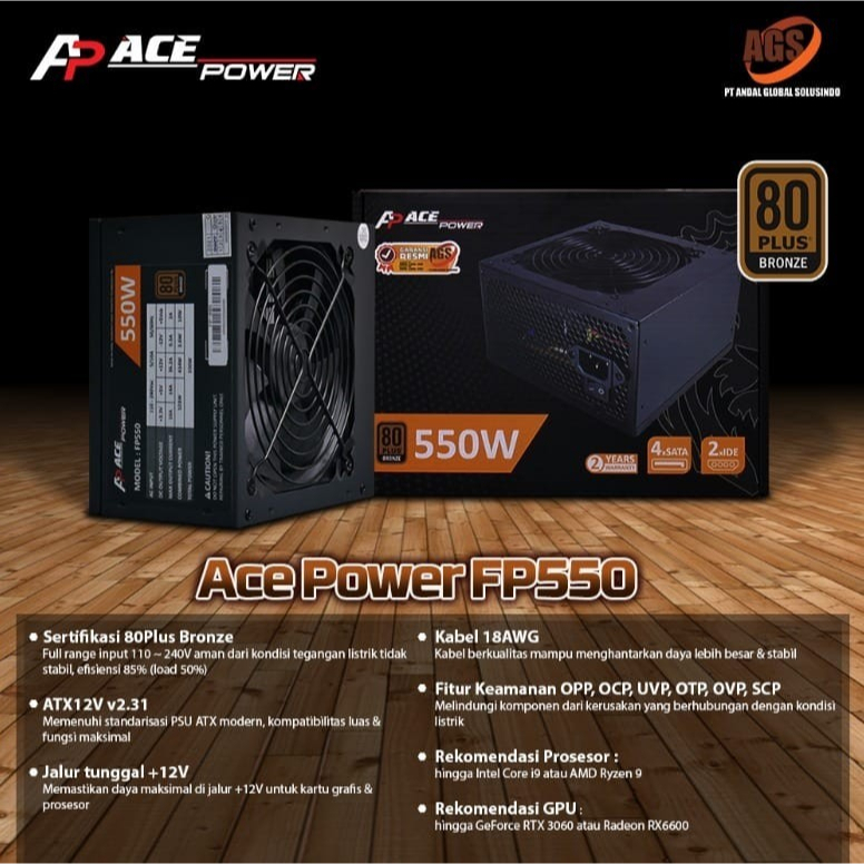 Power Supply Ace Power FP 550Watt 80+ Bronze V2 - PSU 550W