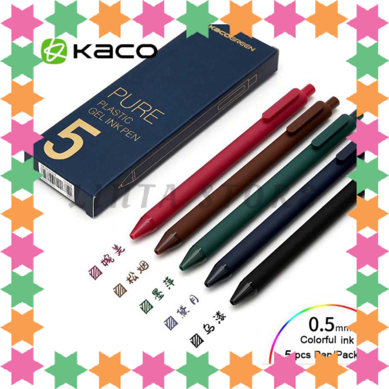 

KACO PURE Vintage Gel Pen Pena Pulpen 0.5mm 5 PCS - K1015 Colorful Ink