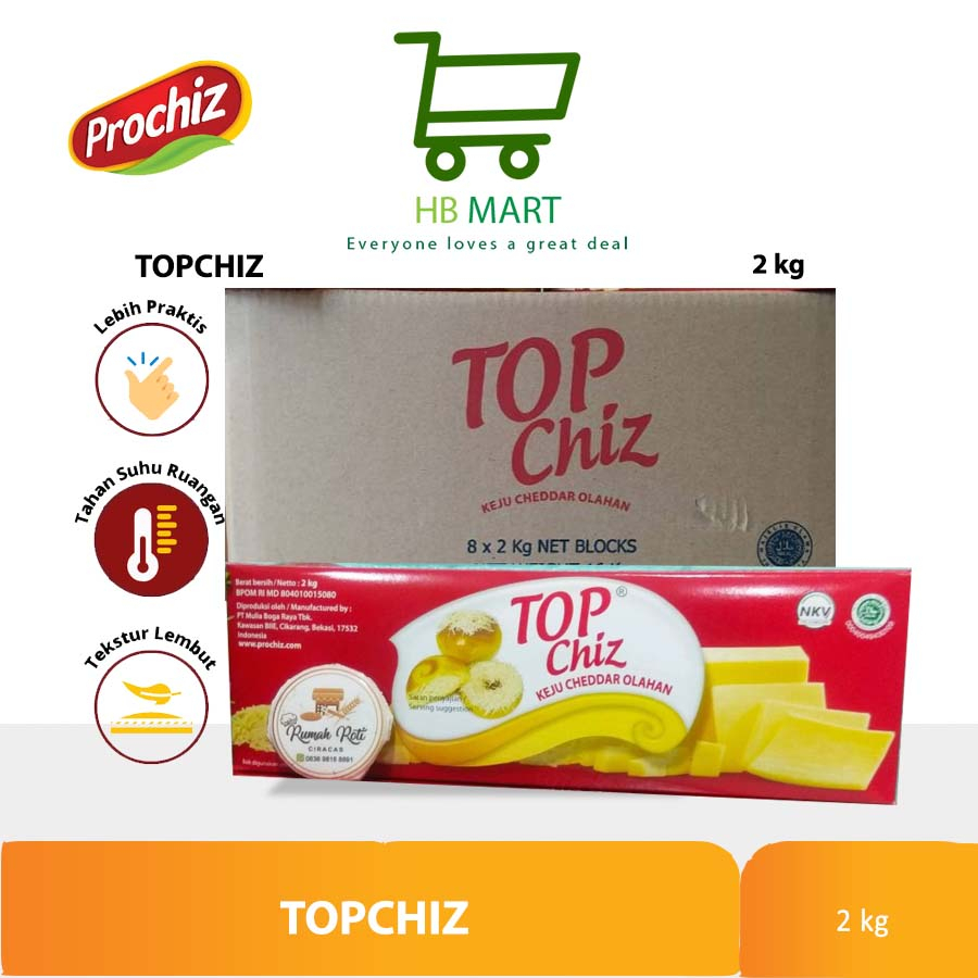 

Keju Topchiz Cheddar 2kg Top chiz 1 KARTON ISI 8