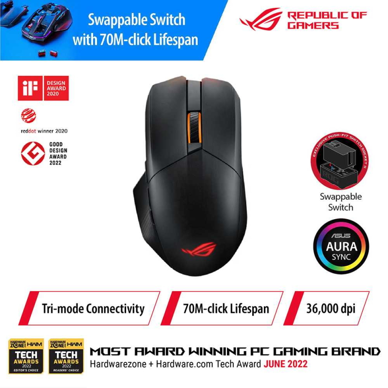 Asus ROG Chakram X Origin Gaming Mouse, Tri-mode connectivity
