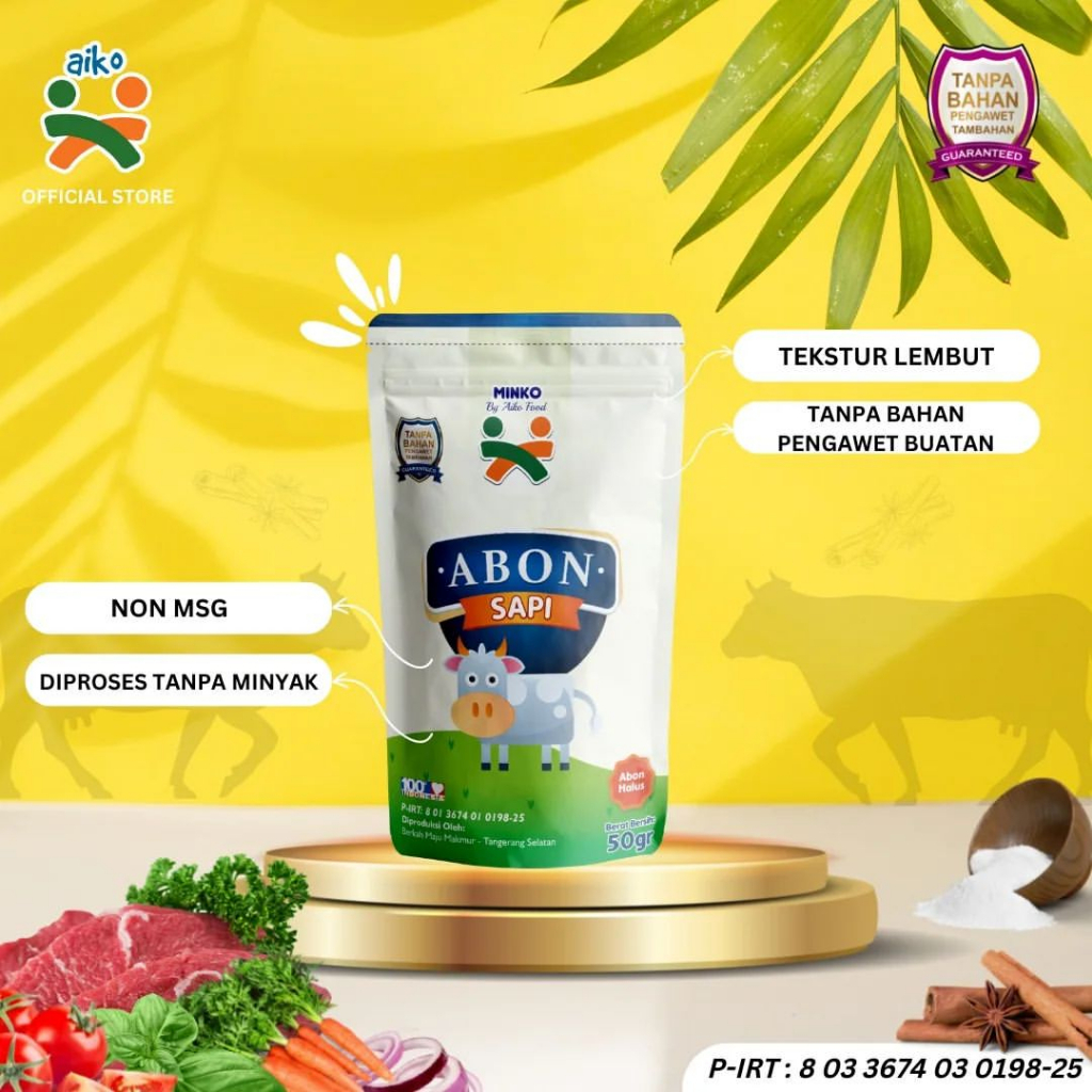 

AIKO Abon Halus / Abon Asli / Tekstur Lembut / Abon Halus Tanpa Bahan Pengawet Non MSG - 50gr