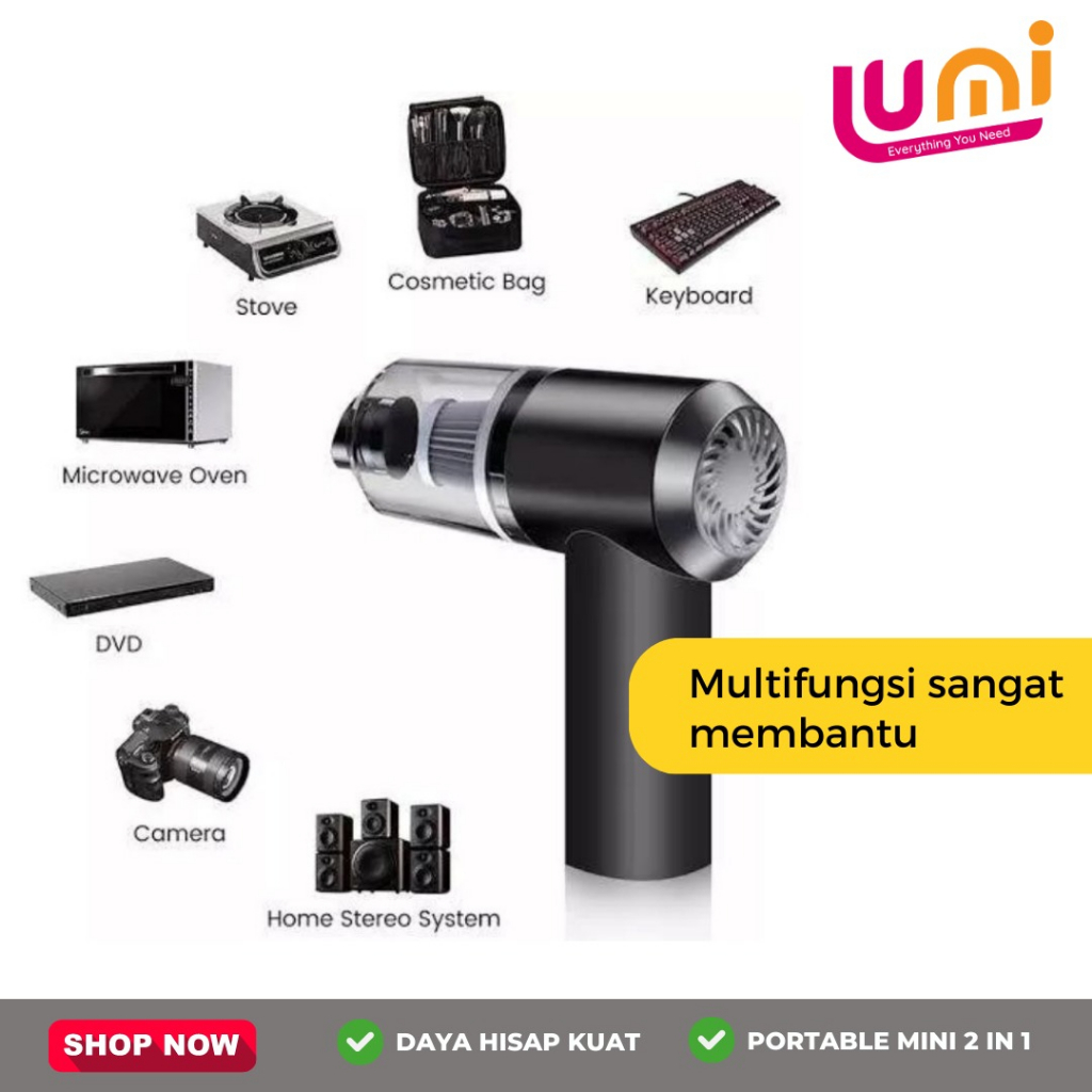 Vacum Cleaner Portable Mini 2In1 Penghisap Penyedot Pembersih Kotoran Debu Lantai Mobil Kasur Vakum USB Wireless Cordless Rechargeable Multifungsi Dalam 1 Tip