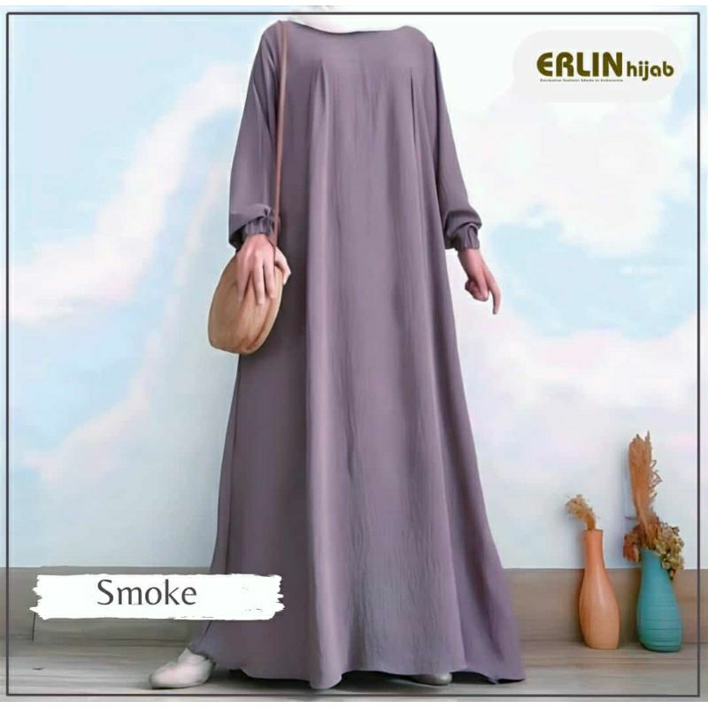 Gamis Abaya Polos Kekinian Kain Crinkle Premium Busui Murah Warna Pastel Size Jumbo