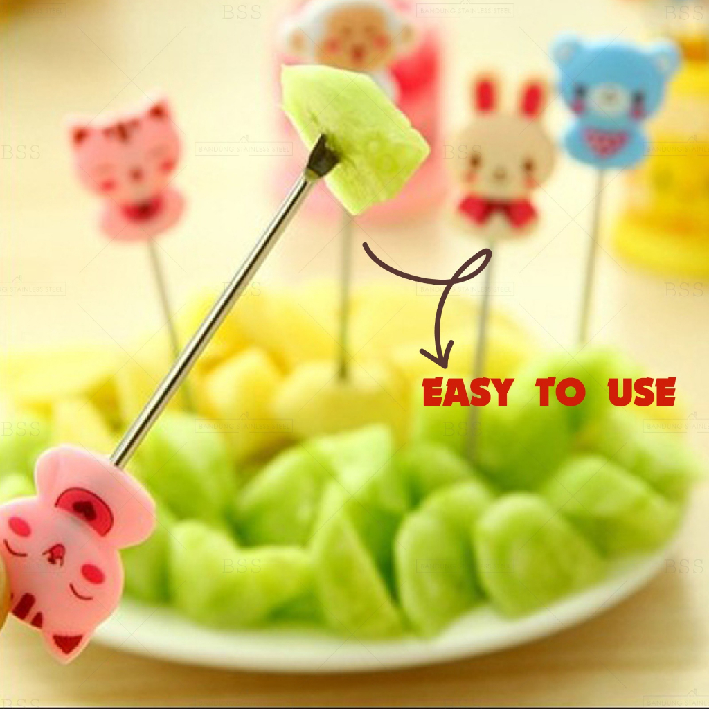 Set 8in1 Animals Fruit Fork Garpu Buah Mini Tusukan kue Dessert Bento Karakter Stainless Steel