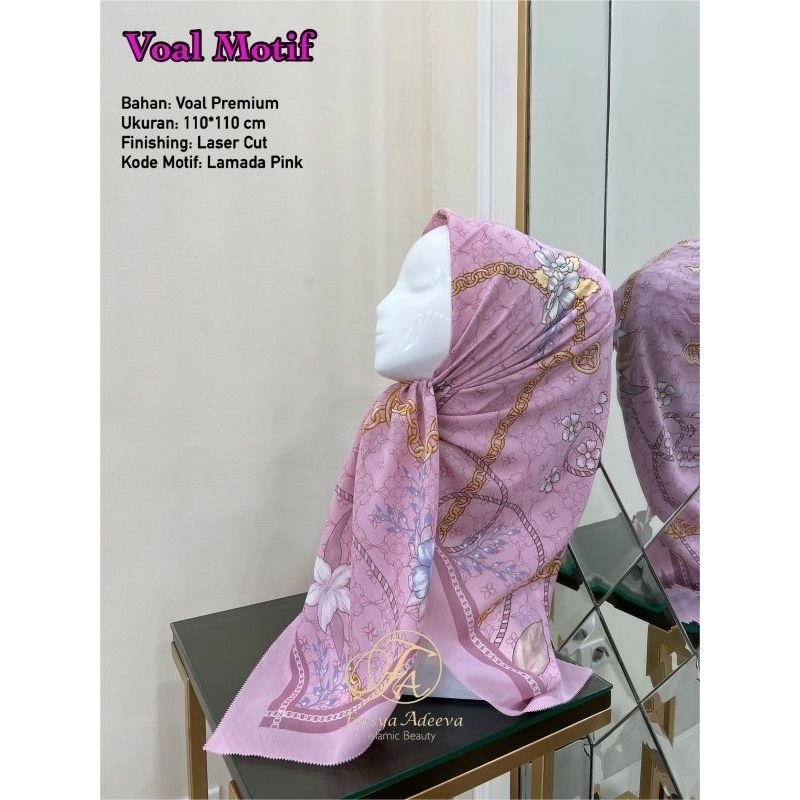 HIJAB SEGIEMPAT VOAL MOTIF LAMADA PINK