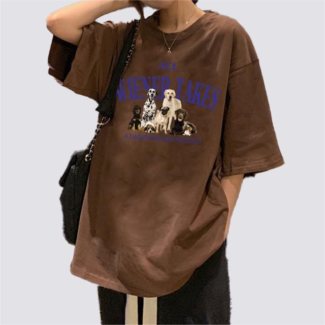 XIAOZHAINV Kaos Atasan Wanita Dog Pattern Lengan Pendek A0204