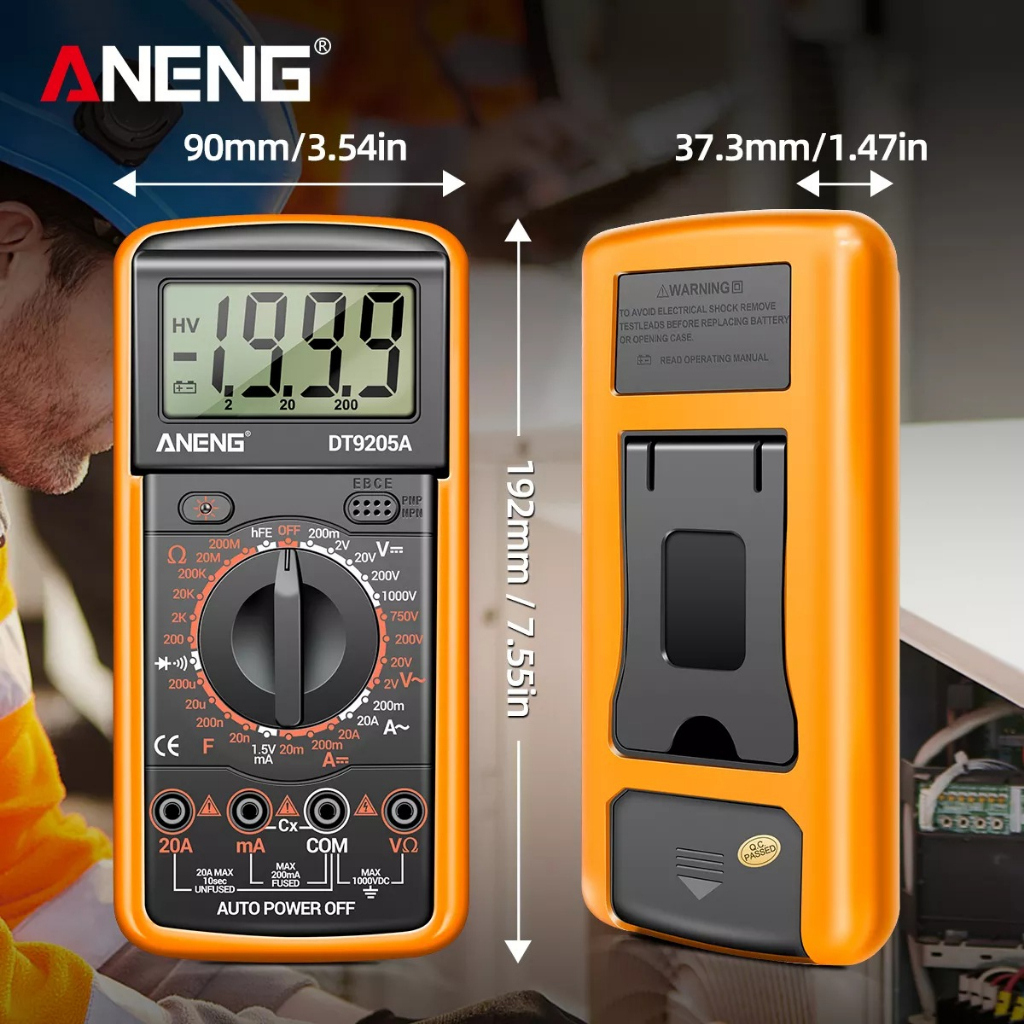 ANENG Digital Multimeter Multitester Voltage Tester with Stand - DT9205A-12 - Orange