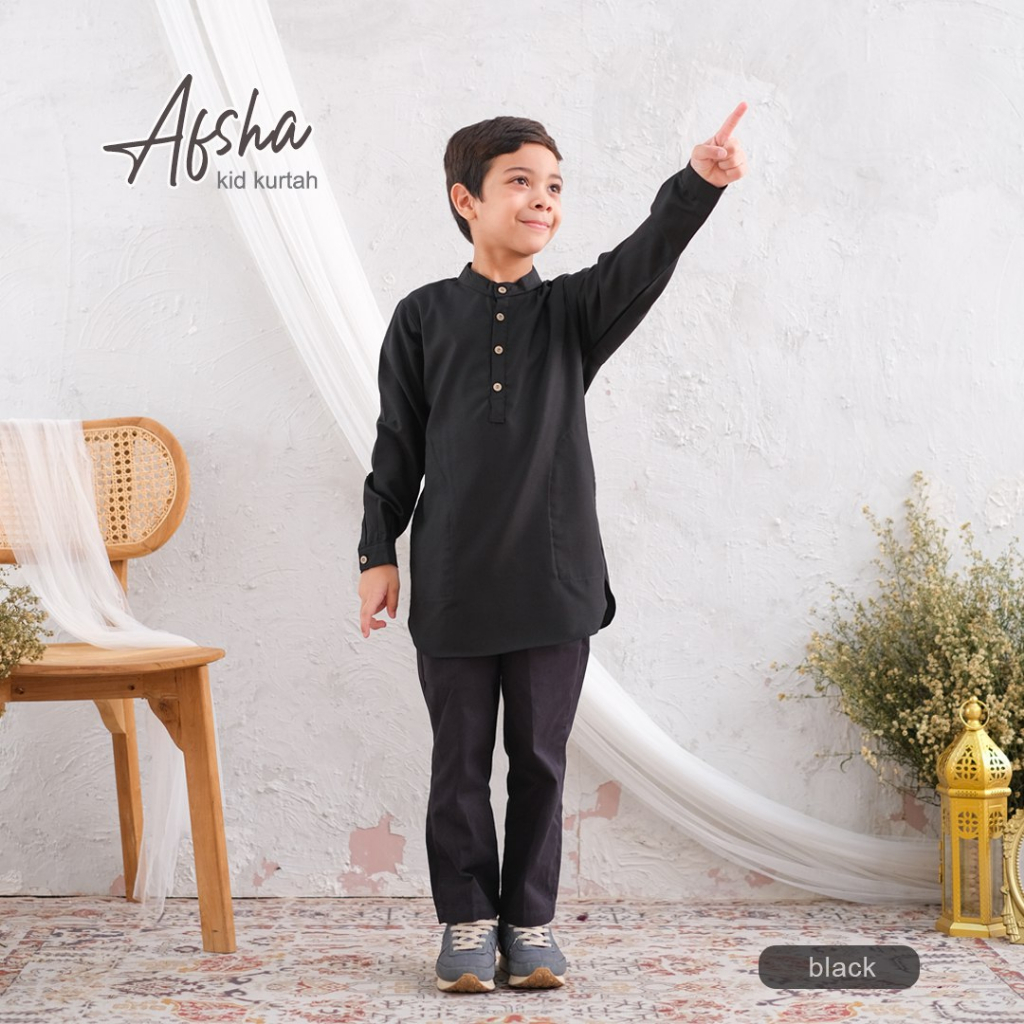 Riskirich Afsha Kurta kids Baju Koko Muslim Anak Laki-Laki Lengan Panjang Katun Toyobo Original