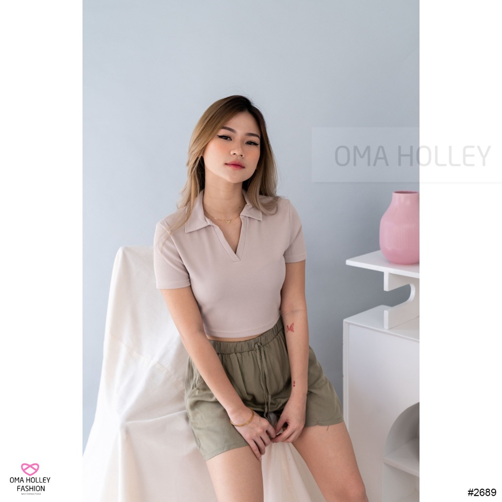 (COD) OH Fashion Mita Polo Shirt Crop Top #2689