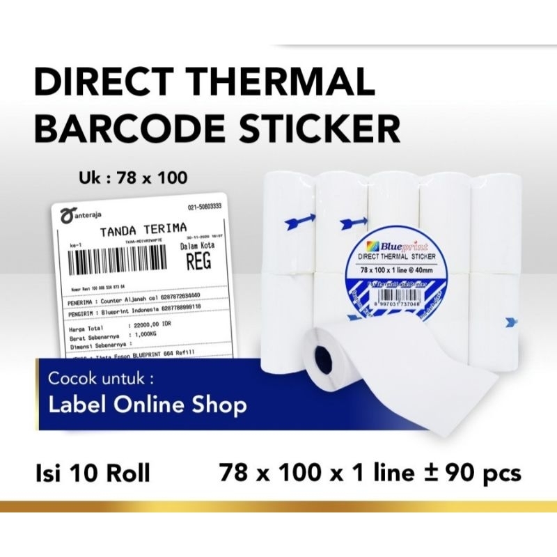 

Direct thermal stiker 78 x 100 mm , 100 x 150 mm 1 line