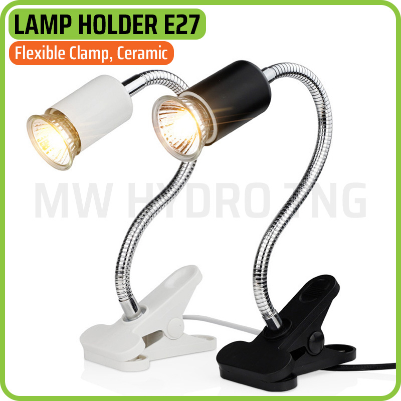 Fitting Jepit Lampu Fleksibel Keramik dengan Saklar, Flexible Ceramic E27 Lamp Holder Clamp &amp; Switch