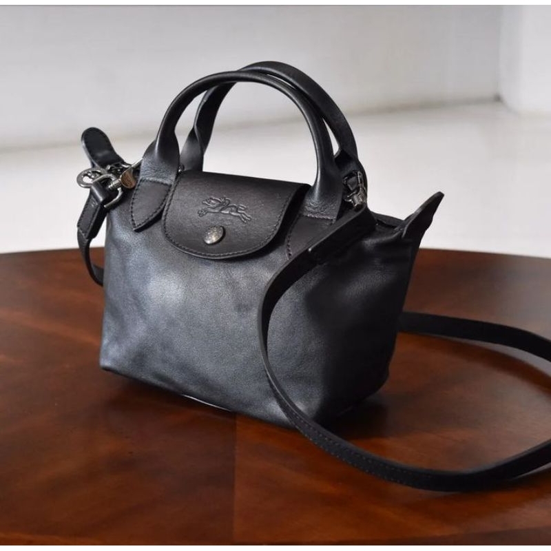 LC LE PLIAGE CUIR MINI TOP HANDLE BLACK