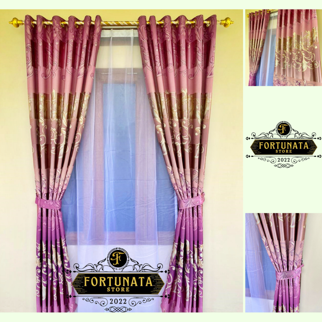 Custom gorden jendela rumah bahan blackout premium grad A motif bunga batik mewah terbaru 12 lubang ring tinggi 230cm blackout tebal Tirai sekat ruangan tamu minimalis pintu tengah