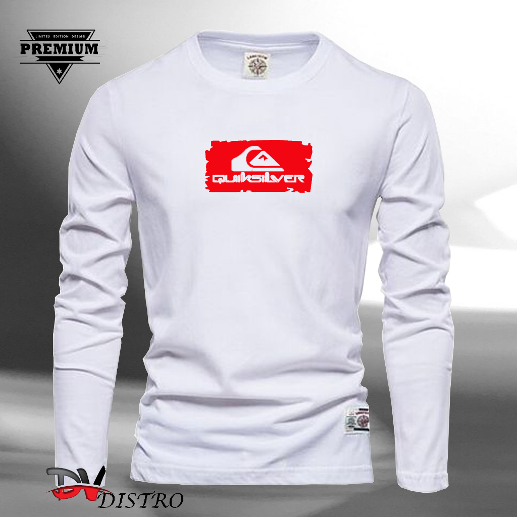 Promo Kaos Keren Lengan Panjang Quiksilver Blok Text Merah Kaos Tangan Panjang / Kaos Distro Tangan 