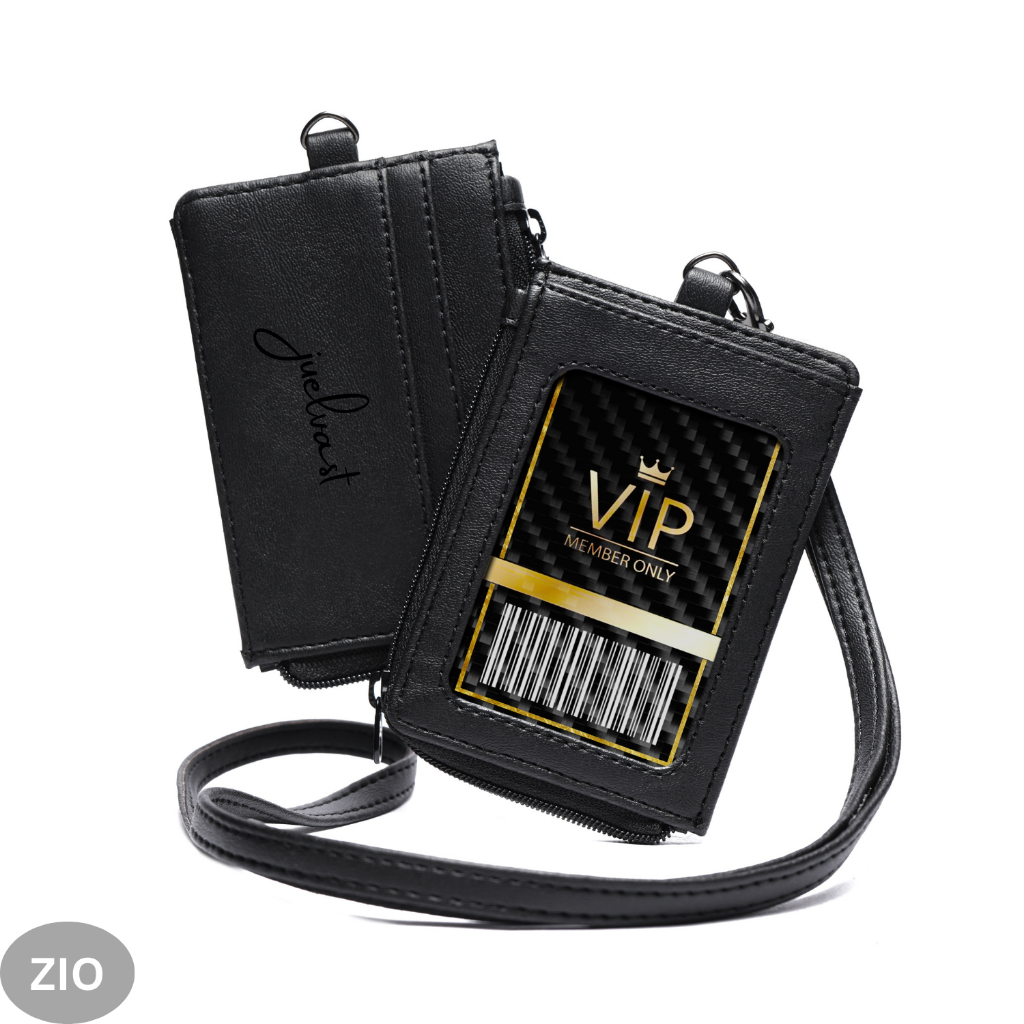 ZIO - Name Tag Holder Resleting - Id Card Holder - Lanyard - Kulit PU Leather - 3 Slot Kartu