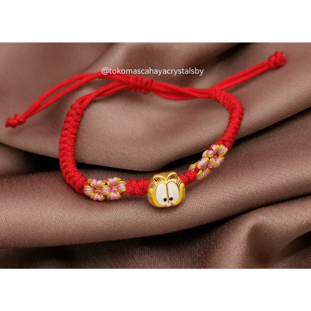 Gelang Charm Garfield Kucing Emas kadar 24k HK Hongkong 999% 999 &amp; Gelang Serut