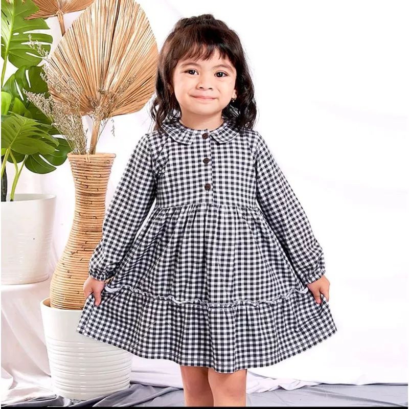 TUNIK ANAK PEREMPUAN KOTAK KOTAK HITAM / DRESS ANAK 1-13 tahun
