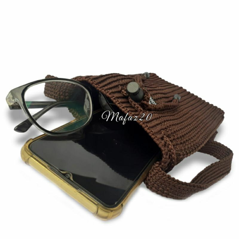 tas rajut wanita selempang serut mini muat seperti hp dompet dll