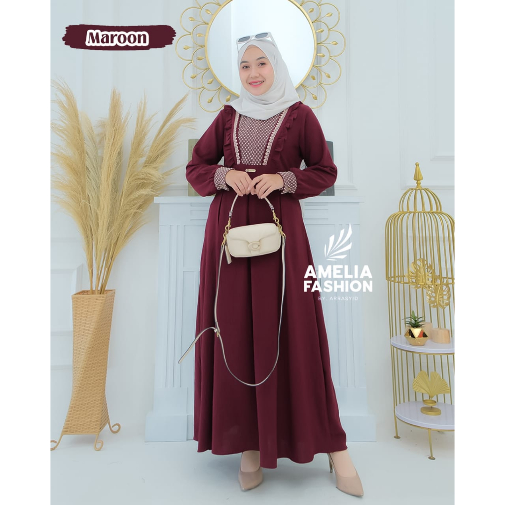 Dress YASMIN by amelia fashion gamis cringkle renda terbaru