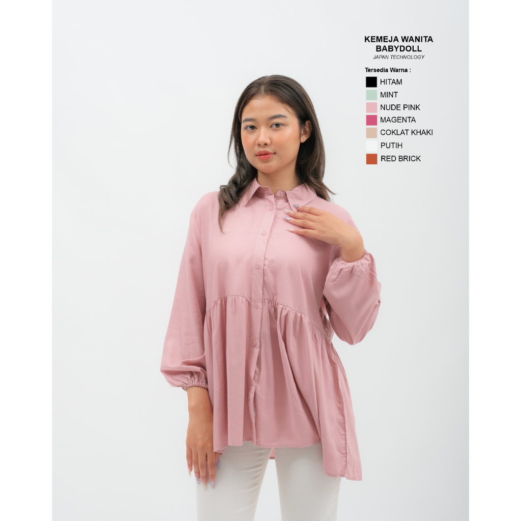 KEMEJA WANITA BABYDOLL POLOS LENGAN PANJANG RAYON ORGANIK KOREAN STYLE ALL COLOR