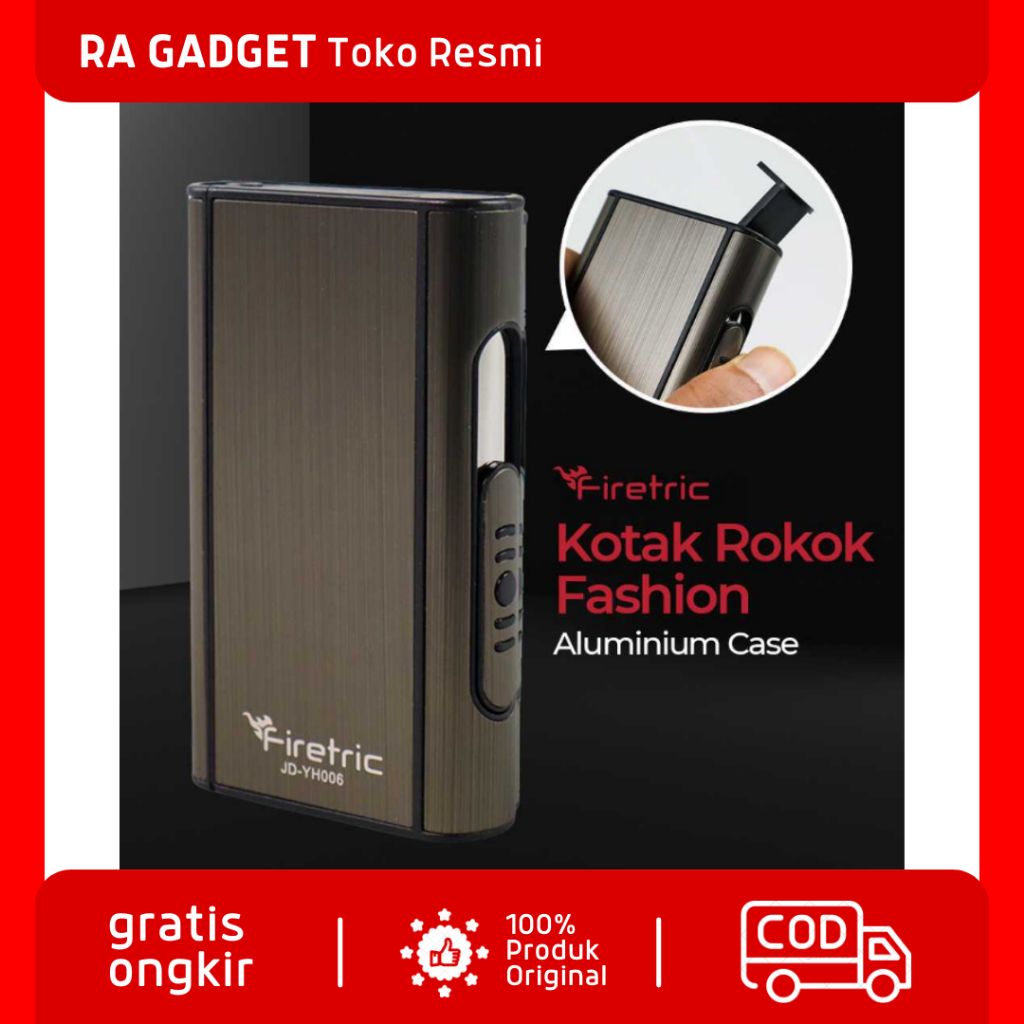 Firetric Focus Kotak Bungkus Rokok Fashion Aluminium Case / Kotak Rokoko Plus Korek Electric Akrilik