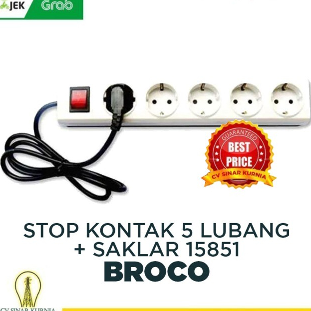 BROCO STOP KONTAK ARDE CP 5 LUBANG + SAKLAR + KABEL 1.5M PUTIH 15851 SNI