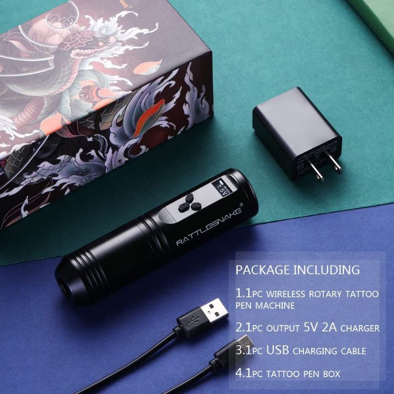 Rattlesnake Wireless Rotary Tattoo Machine Pen 1850mAh Power Supply LED Digital Display Japan Motor(