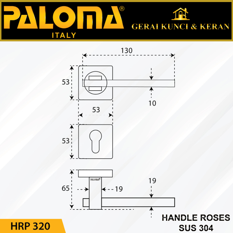 Handle Pintu Roses PALOMA HRP 320 LHT MARCANO SQ SS GAGANG PINTU RUMAH