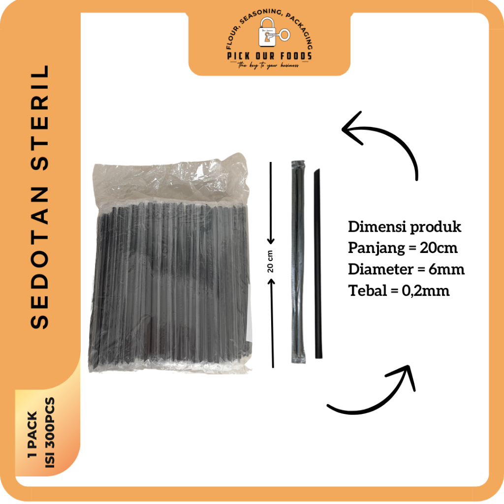 Sedotan Steril 6mm Hitam | Sedotan Plastik Ujung Runcing