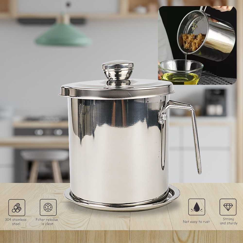 Panci Saringan Tempat Minyak Goreng Bekas 1,8L Stainless Steel Wadah Jelantah Jumbo Besar Perlengkapan Dapur