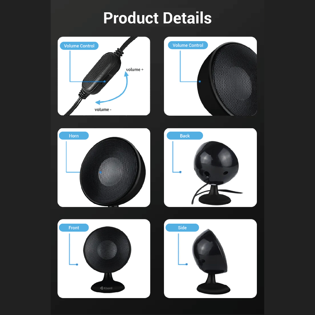 KISONLI Speaker Mini Komputer / Laptop S-888 Hitam Super Bass Effect With Volume Control-5