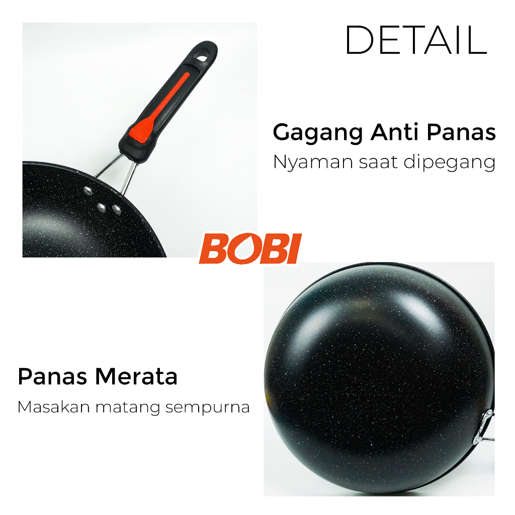 Teflon Panci Penggorengan 31 cm // Wajan Penggorengan Anti lengket Wok Pan // Teflon Praktis Bobi - Warna Random