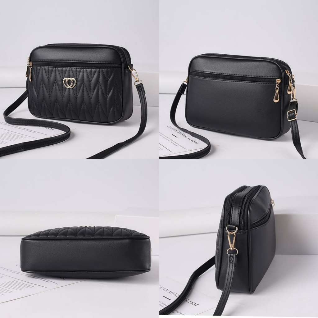 TAS SELEMPANG WANITA REMAJA KOREA PREMIUM MURAH SLING BAG CEWEK TERBARU BATAM SIMPLE PESTA  KULIT HITAM ALZARA TA808B5 KEKINIAN BRANDED SHOULDER BAHU IMPORT