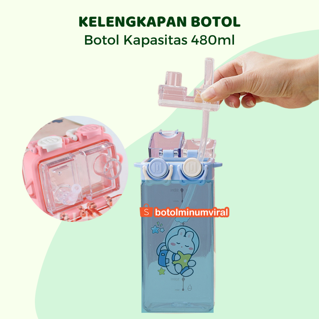 Botol Anak Sedotan Tali Anti Tumpah Sekolah TK SD Karakter Animal Lucu