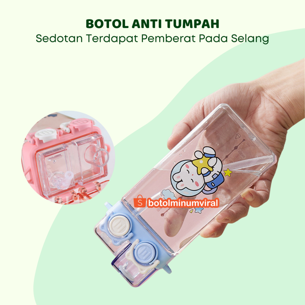 Botol Anak Sedotan Tali Anti Tumpah Sekolah TK SD Karakter Animal Lucu