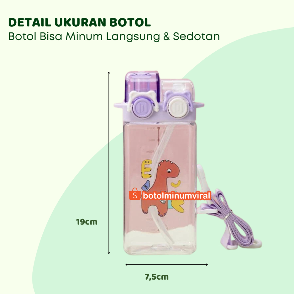 Botol Anak Sedotan Tali Anti Tumpah Sekolah TK SD Karakter Animal Lucu