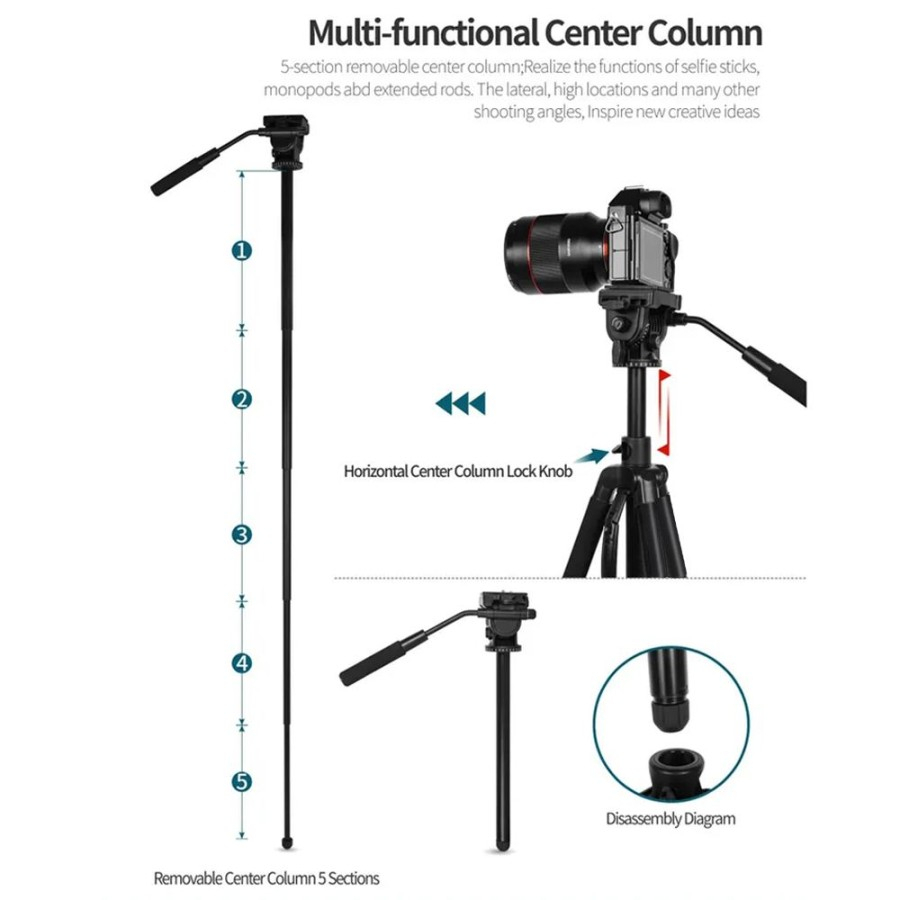 EZMODE Master Tripod Aluminum Flat Lay Removable Center Column Monopod