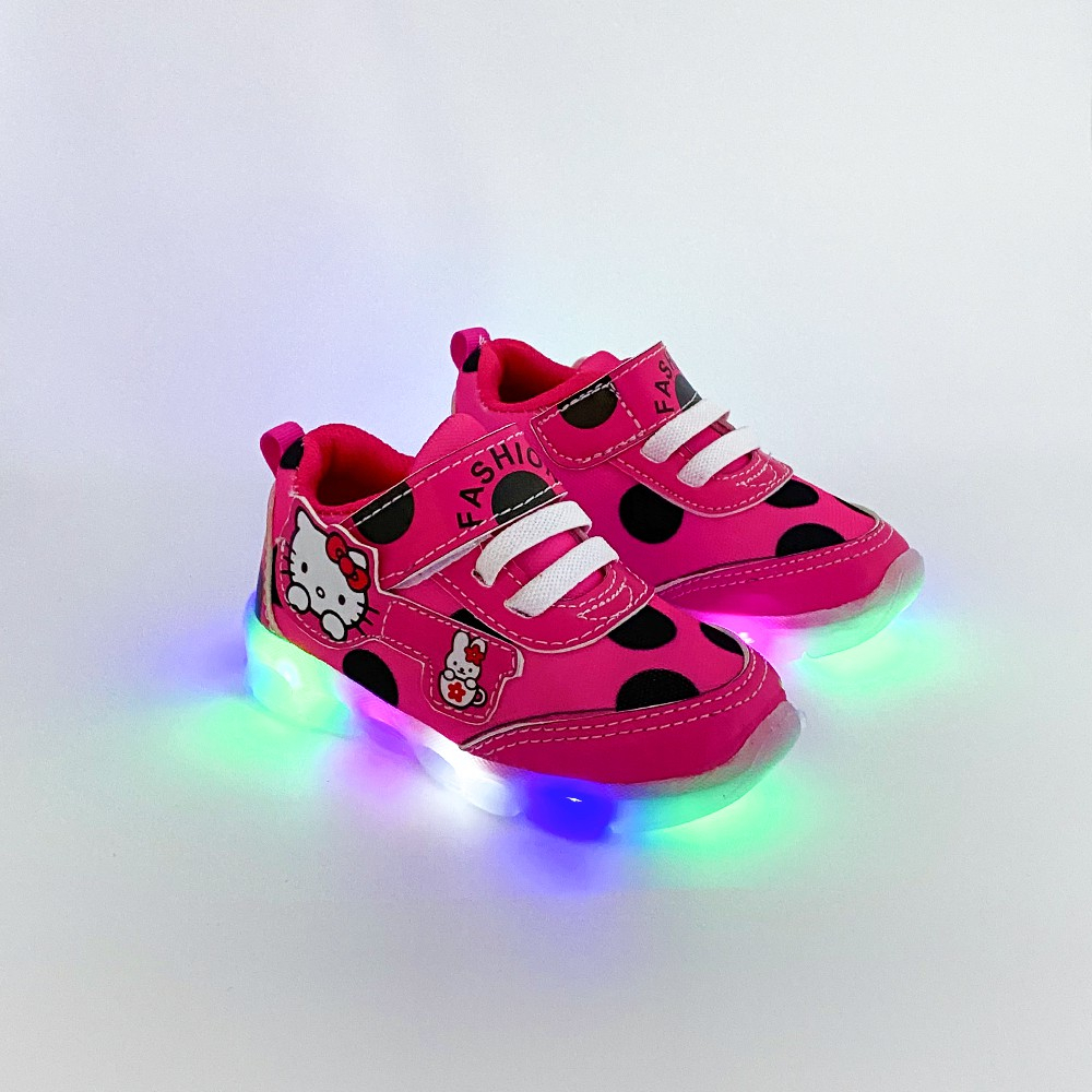 Sepatu Sneakers LED Anak Perempuan Model Terbaru / Sepatu HELLO KITTY POLKADOT  Lucu