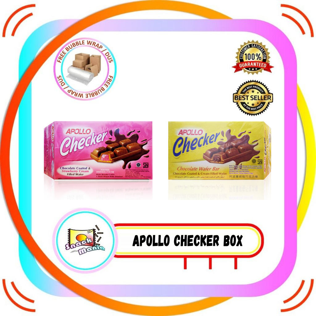 Apollo Checker Wafer Chocolate - Strawberry 18g x 24 pcs Biskuit