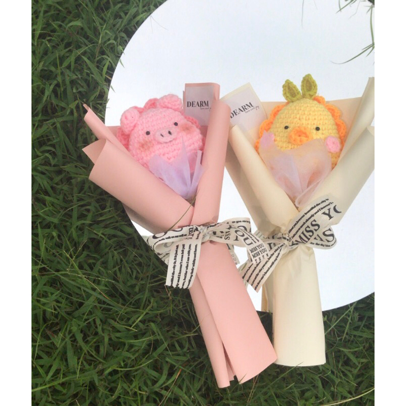 DEARM - Duck Bouquet Flower | Pig Bouquet Flower | Crochet Flower Bouquet| Buket Bunga Wisuda