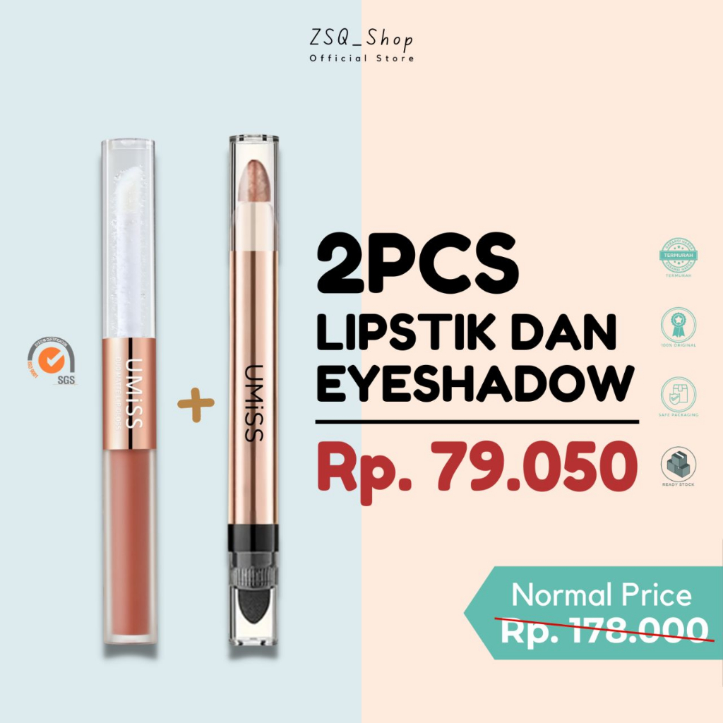 UMiSS double high gloss eyshadow pen &amp; UMISS 4in1 Lip Serum Lipstik Matte Velvet Light oaket murah