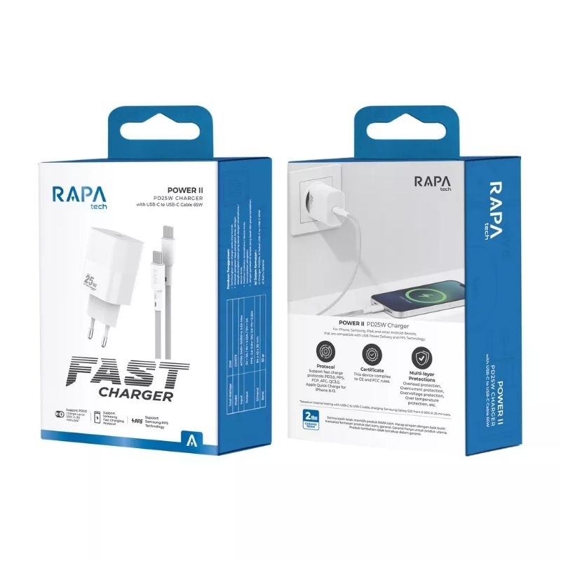 Rapa DC1073 Fast Charging 25W PD3.0 Charger with Type-C to Type-C Cable