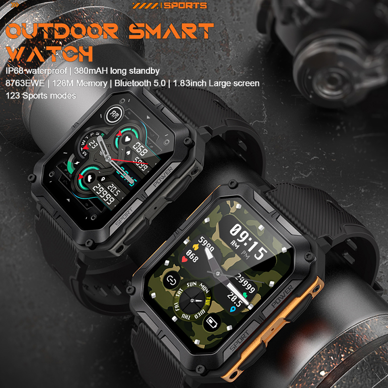 Jam Smartwatch C20 Pro Jam Tangan Pintar Pria Olahraga Anti Air 1.83 inch Square Screen Bluetooth Call IP68 Waterproof Simple Casual Unik Smartclock Bluetooth Heartrate Blood Pressure Multifunction Fitness Tracker Hiwatch