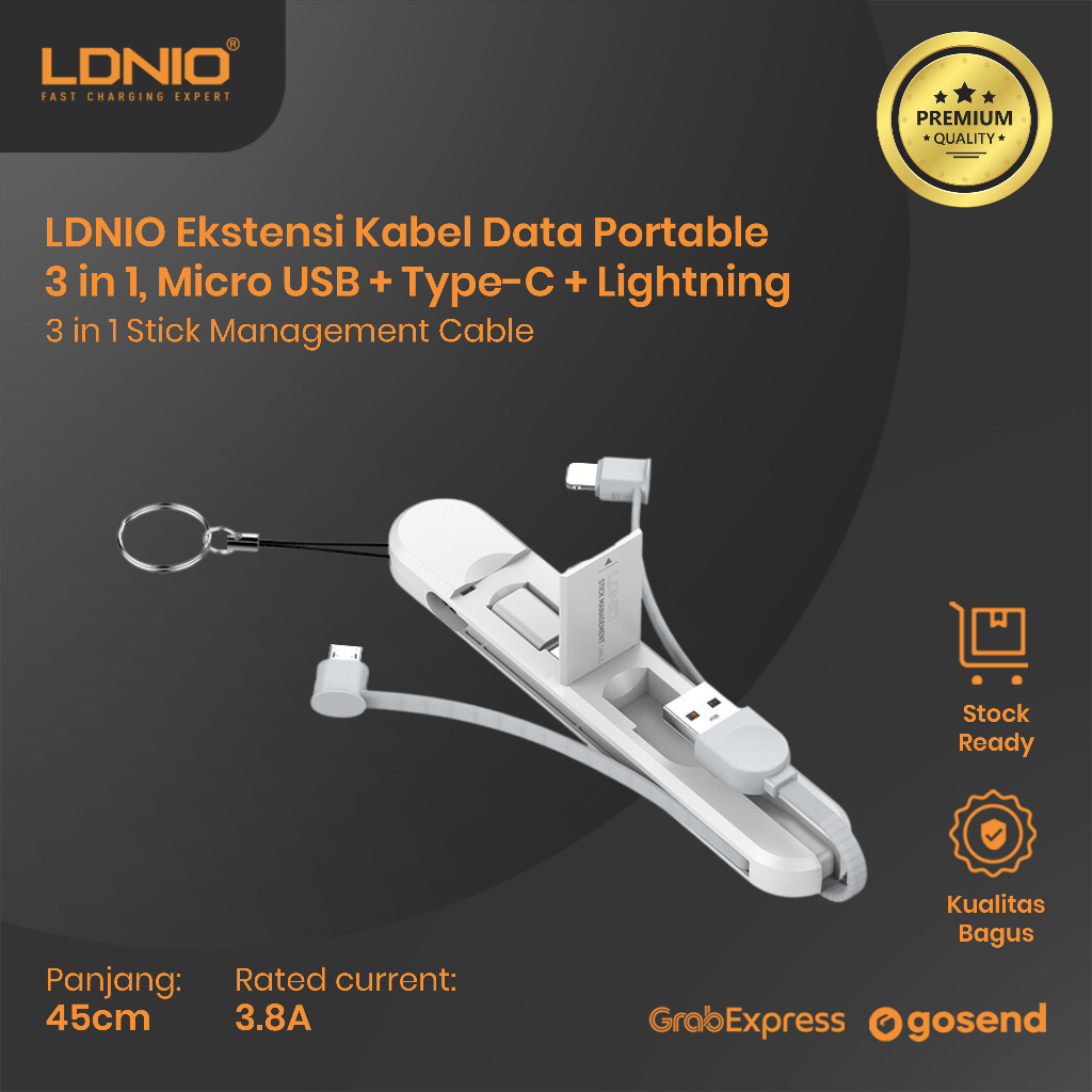 LDNIO LC130 KABEL DATA CHARGER USB 3 IN 1 FAST CHARGER 3.8A DATA CABLE