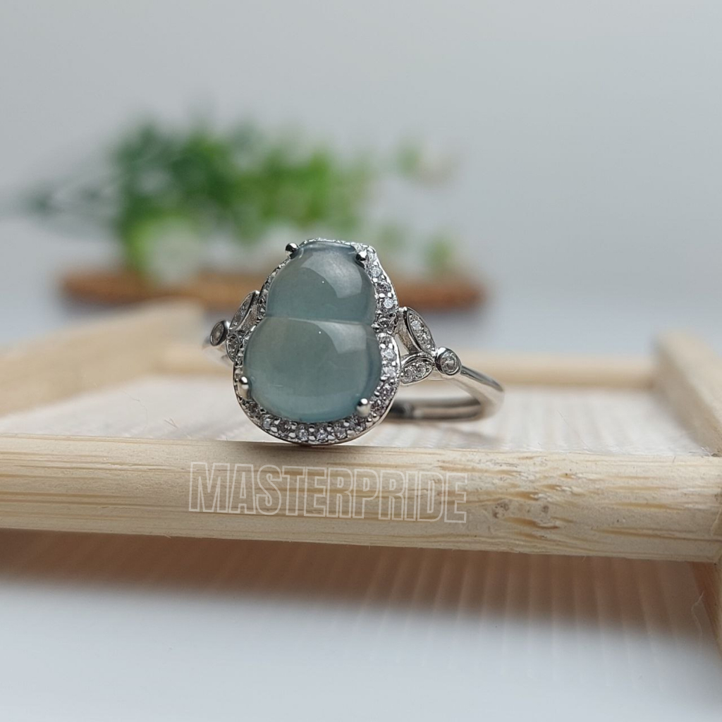 CINCIN BATU GIOK ASLI NATURAL J ADEITE JADE HIJAU KEBIRUAN PREMIUM TYPE A BERSERTIFIKAT