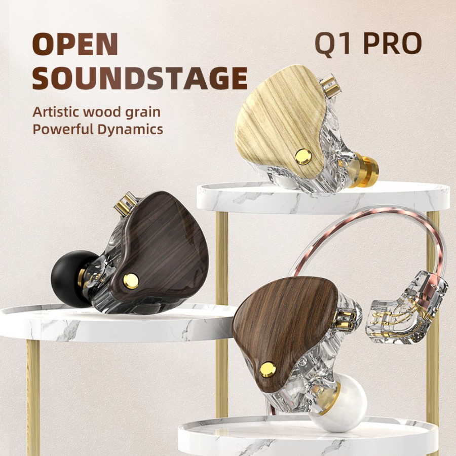 Q1 Pro Premium Wood Earphone HiFi Bass Headset Detachable 2 Pin Cable